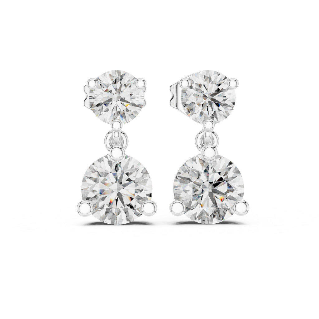 Round Two-Stone Moissanite Drop Earrings – 925 Sterling Silver, 18K Gold Vermeil