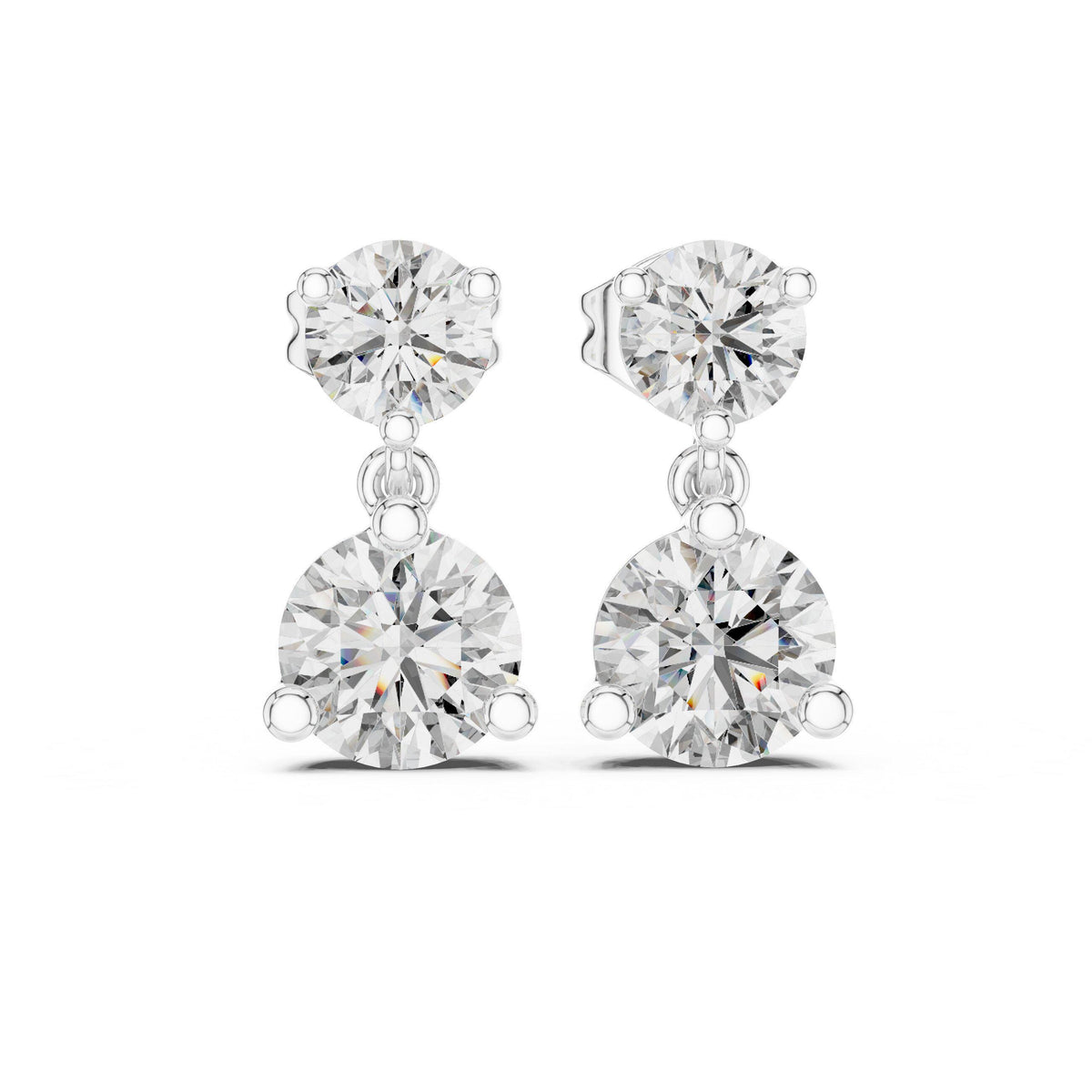 Round Two-Stone Moissanite Drop Earrings – 925 Sterling Silver, 18K Gold Vermeil