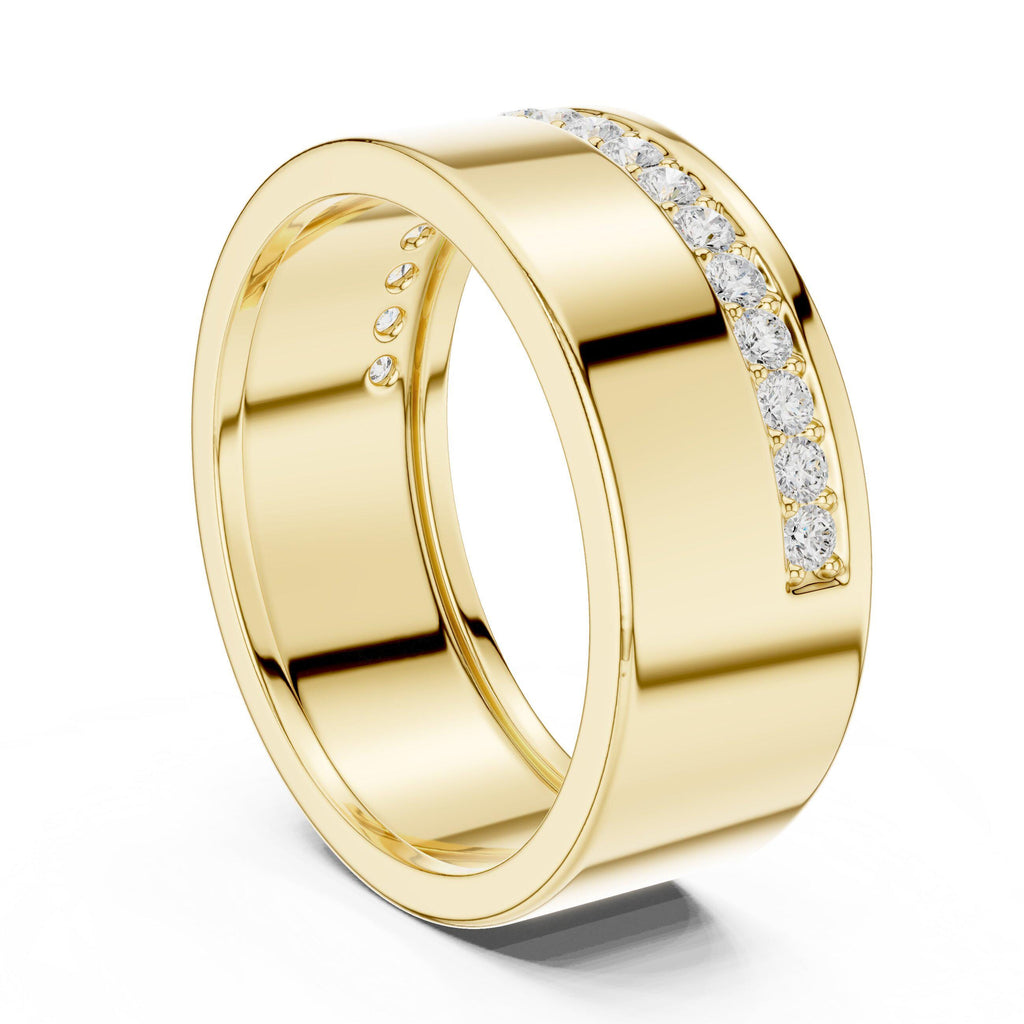 Men's Wide Band with Pavé Moissanite Stripe – 925 Sterling Silver, 18K Gold Vermeil