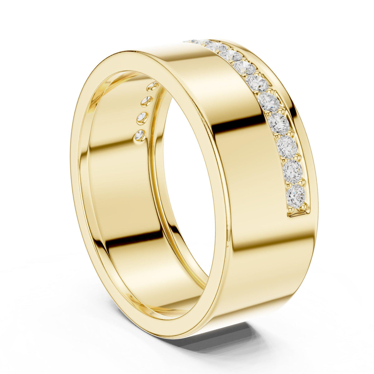 Men's Wide Band with Pavé Moissanite Stripe – 925 Sterling Silver, 18K Gold Vermeil
