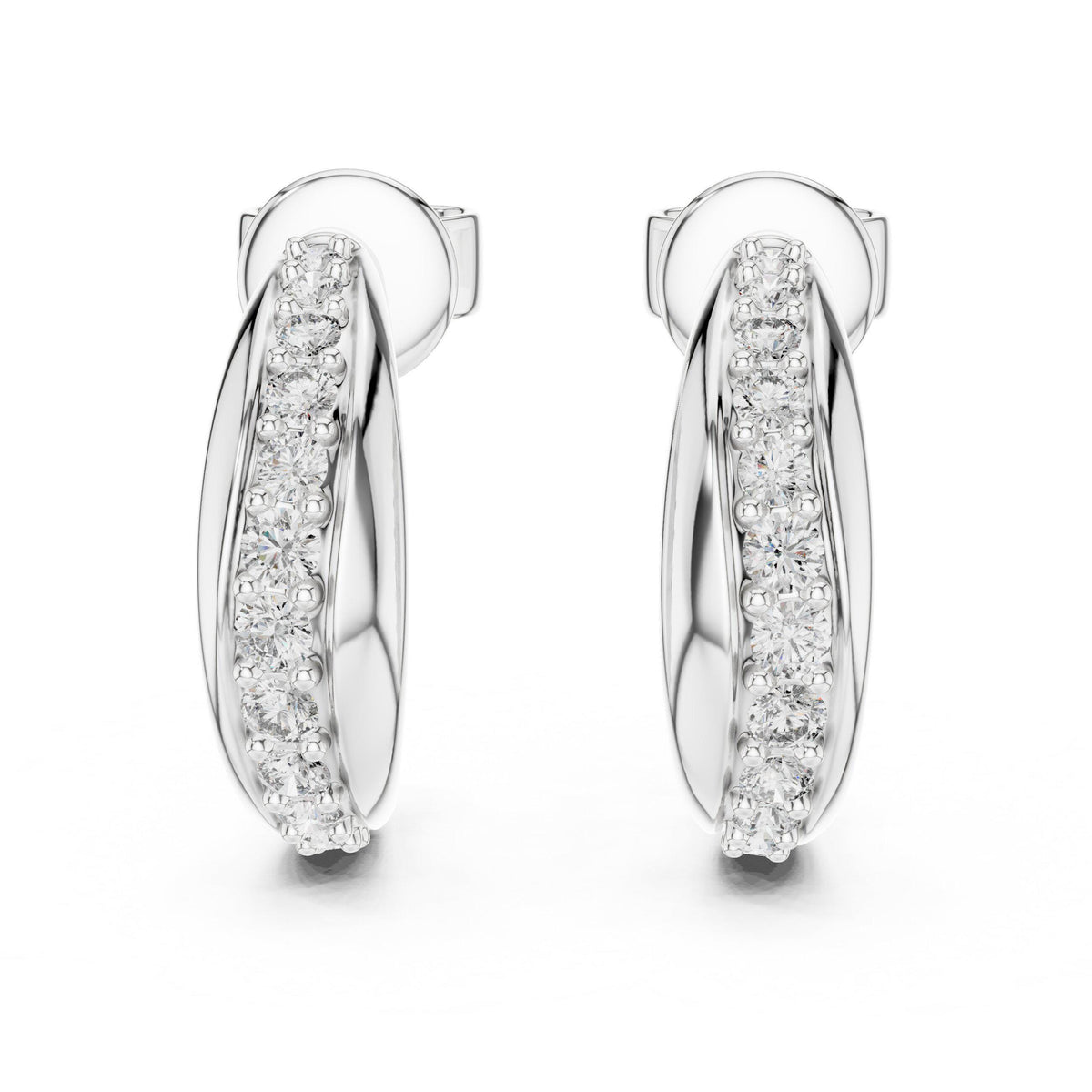 Round Moissanite Pavé Half-Hoop Earrings – 925 Sterling Silver, 18K Gold Vermeil