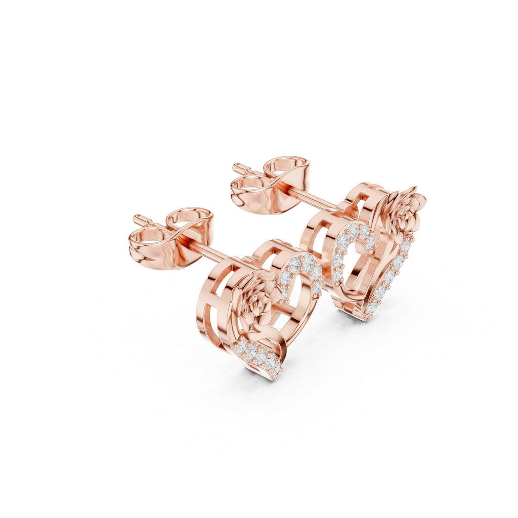 Moissanite Rose & Heart Stud Earrings – 925 Sterling Silver, 18K Gold Vermeil