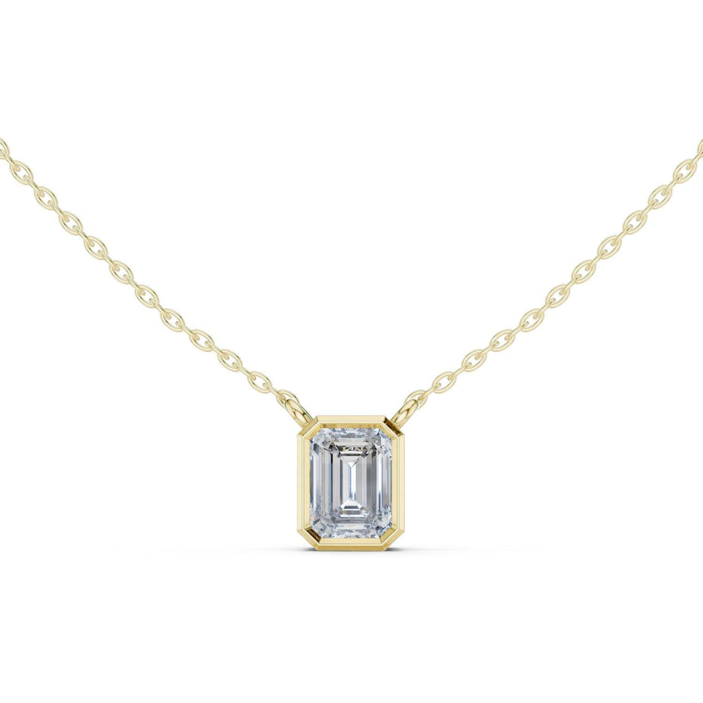 Emerald-Cut Moissanite Bezel Solitaire Necklace – 925 Sterling Silver, 18K Gold Vermeil
