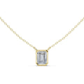 Emerald-Cut Moissanite Bezel Solitaire Necklace – 925 Sterling Silver, 18K Gold Vermeil