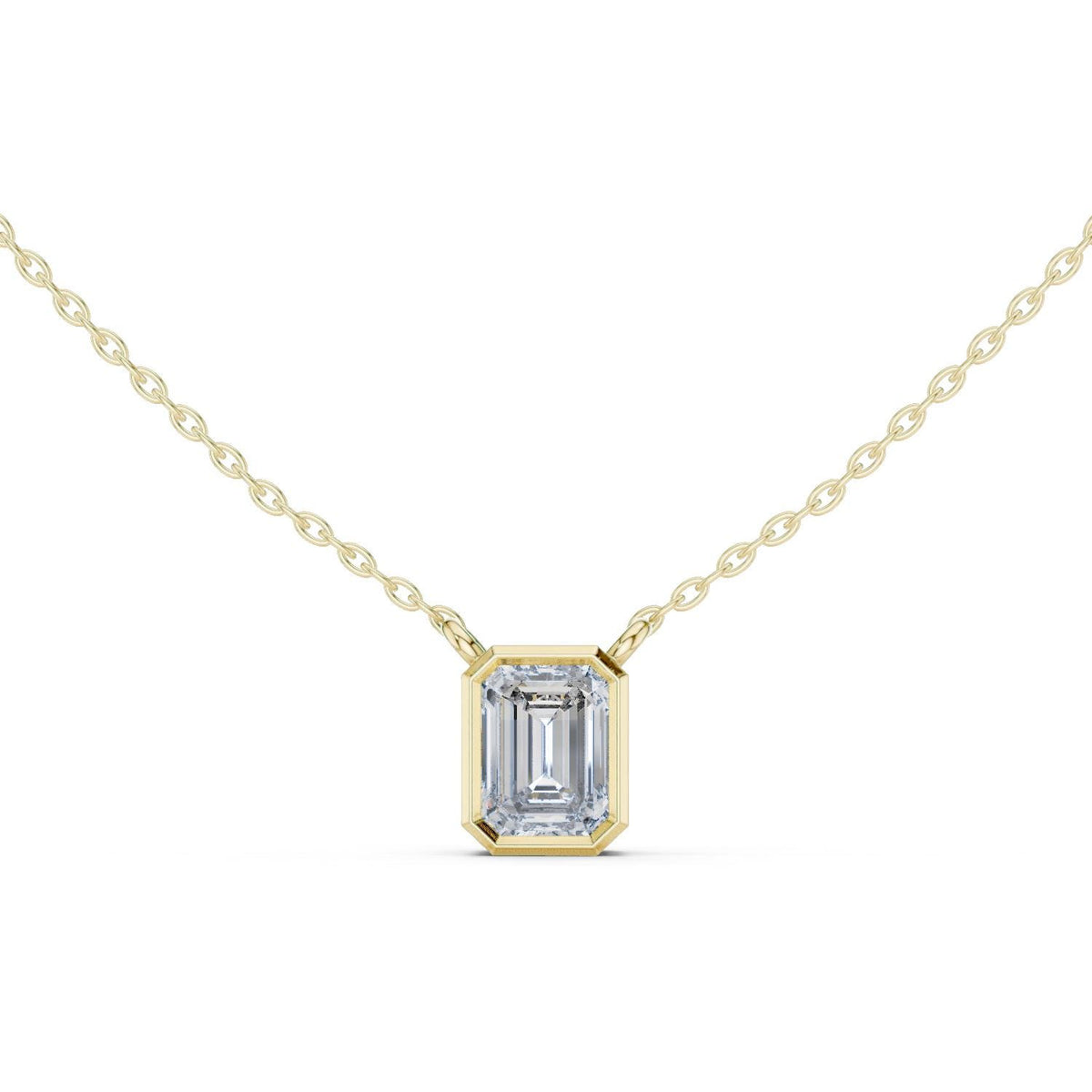 Emerald-Cut Moissanite Bezel Solitaire Necklace – 925 Sterling Silver, 18K Gold Vermeil