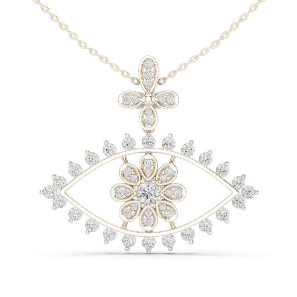Moissanite Evil Eye Flower Pendant Necklace – 925 Sterling Silver, 18K Gold Vermeil