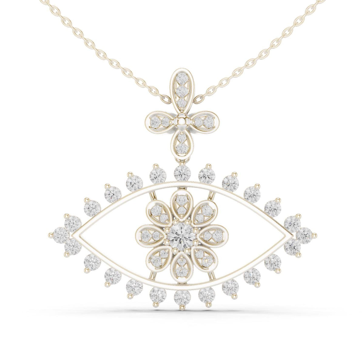 Moissanite Evil Eye Flower Pendant Necklace – 925 Sterling Silver, 18K Gold Vermeil