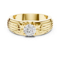 Men's Round Moissanite Solitaire Ring, Grooved Shoulders – 925 Sterling Silver, 18K Gold Vermeil