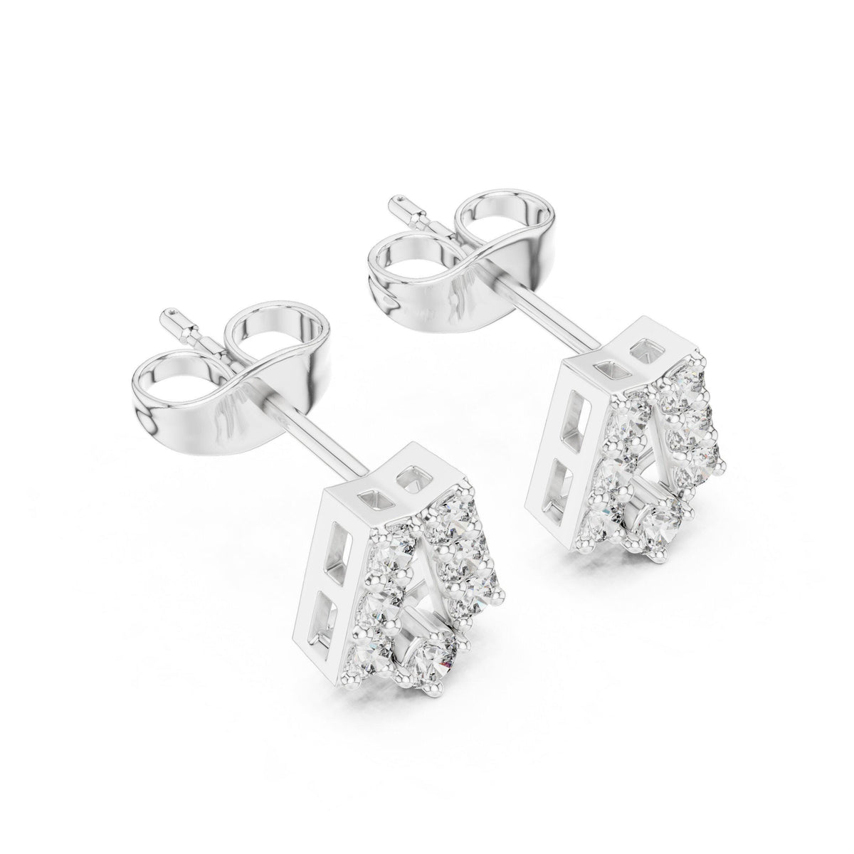 Moissanite Pavé Pentagon Stud Earrings – 925 Sterling Silver, 18K Gold Vermeil