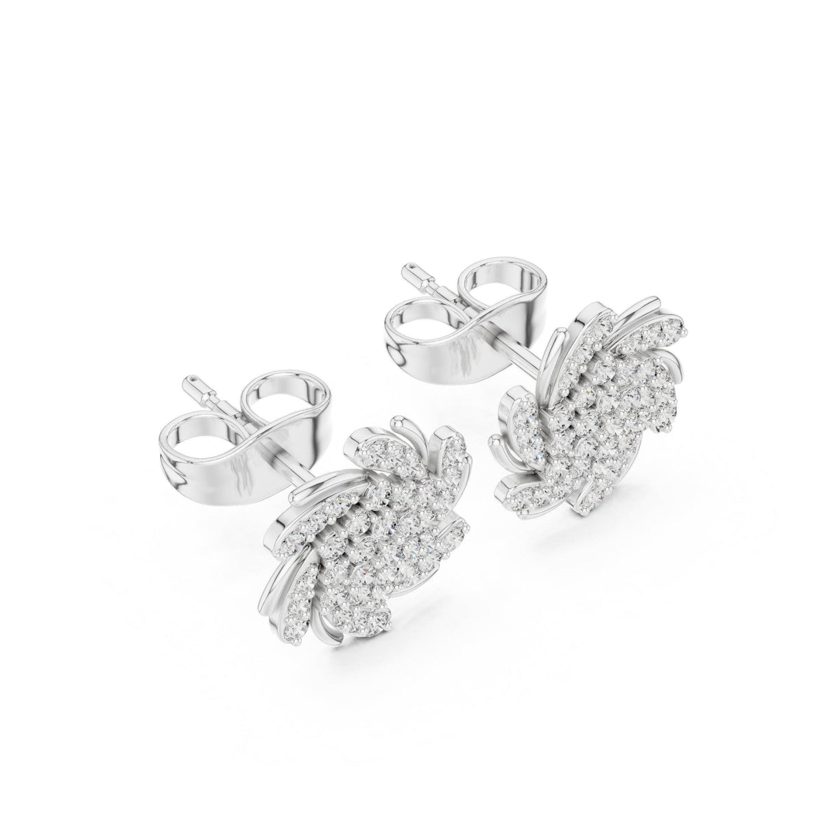 Moissanite Pavé Swirl Flower Stud Earrings – 925 Sterling Silver, 18K Gold Vermeil