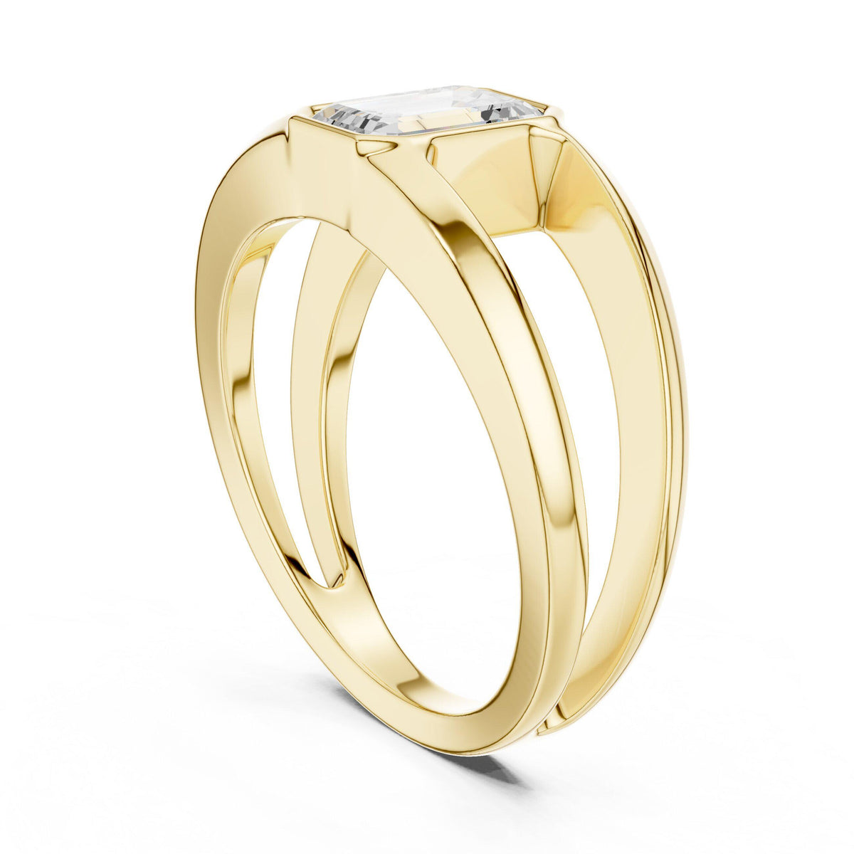 Men's Emerald-Cut Moissanite Ring, Split Band – 925 Sterling Silver, 18K Gold Vermeil