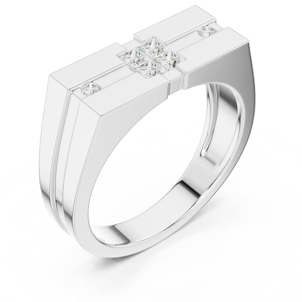 Men's Stepped-Band Moissanite Ring with Square Cluster – 925 Sterling Silver, 18K Gold Vermeil