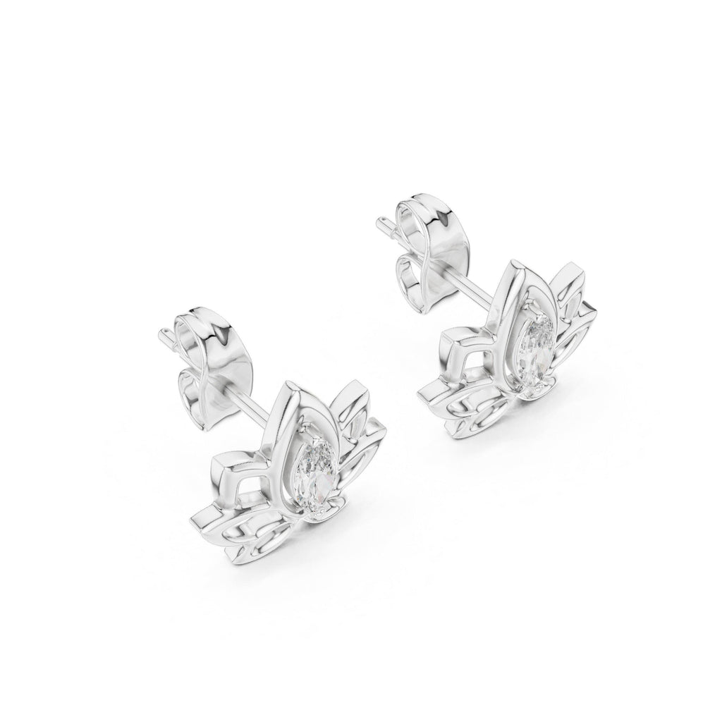 Marquise Moissanite Lotus Outline Stud Earrings – 925 Sterling Silver, 18K Gold Vermeil