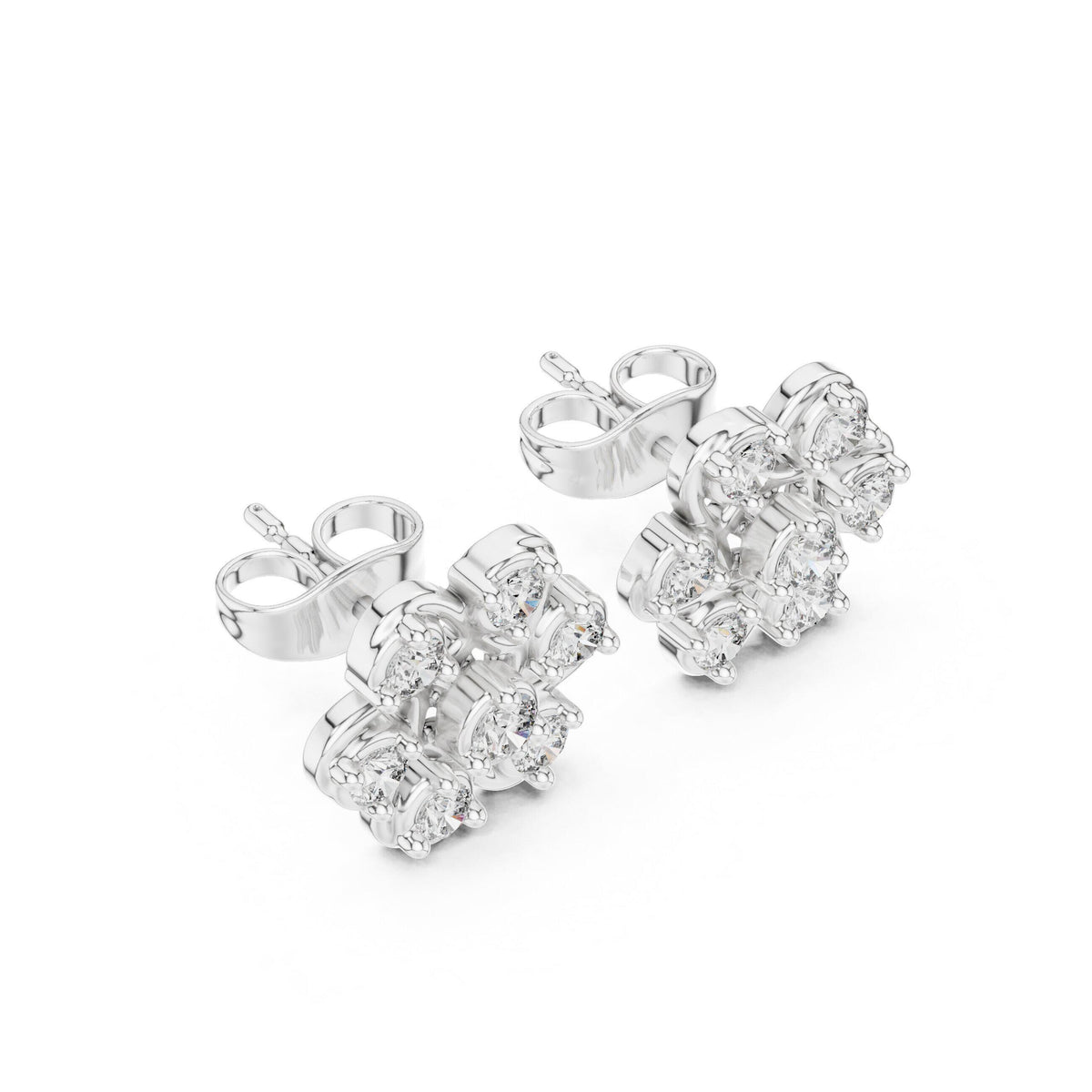 Moissanite Pinwheel Flower Stud Earrings – 925 Sterling Silver, 18K Gold Vermeil