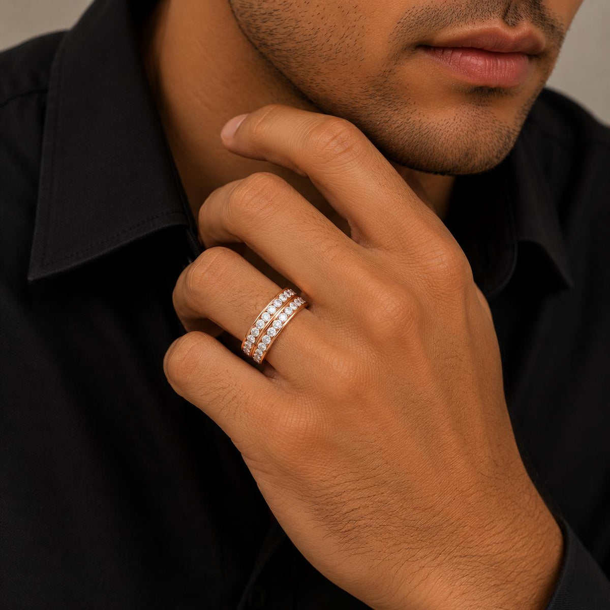 Men's Double-Row Channel-Set Moissanite Band – 925 Sterling Silver, 18K Gold Vermeil