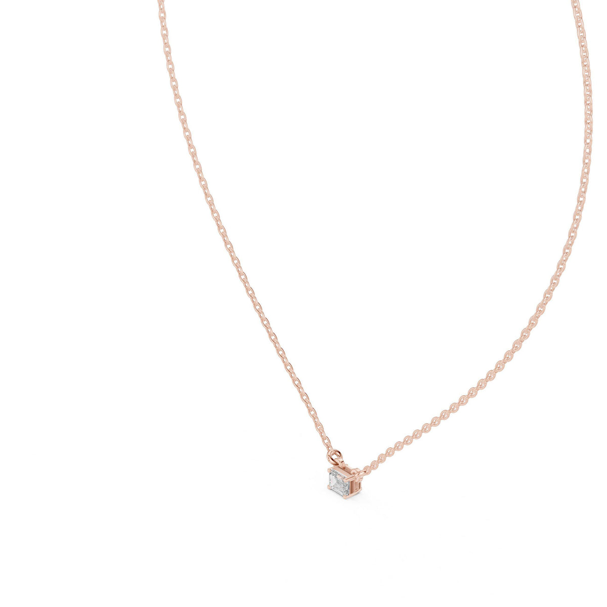 Emerald-Cut Moissanite East-West Solitaire Necklace – 925 Sterling Silver, 18K Gold Vermeil