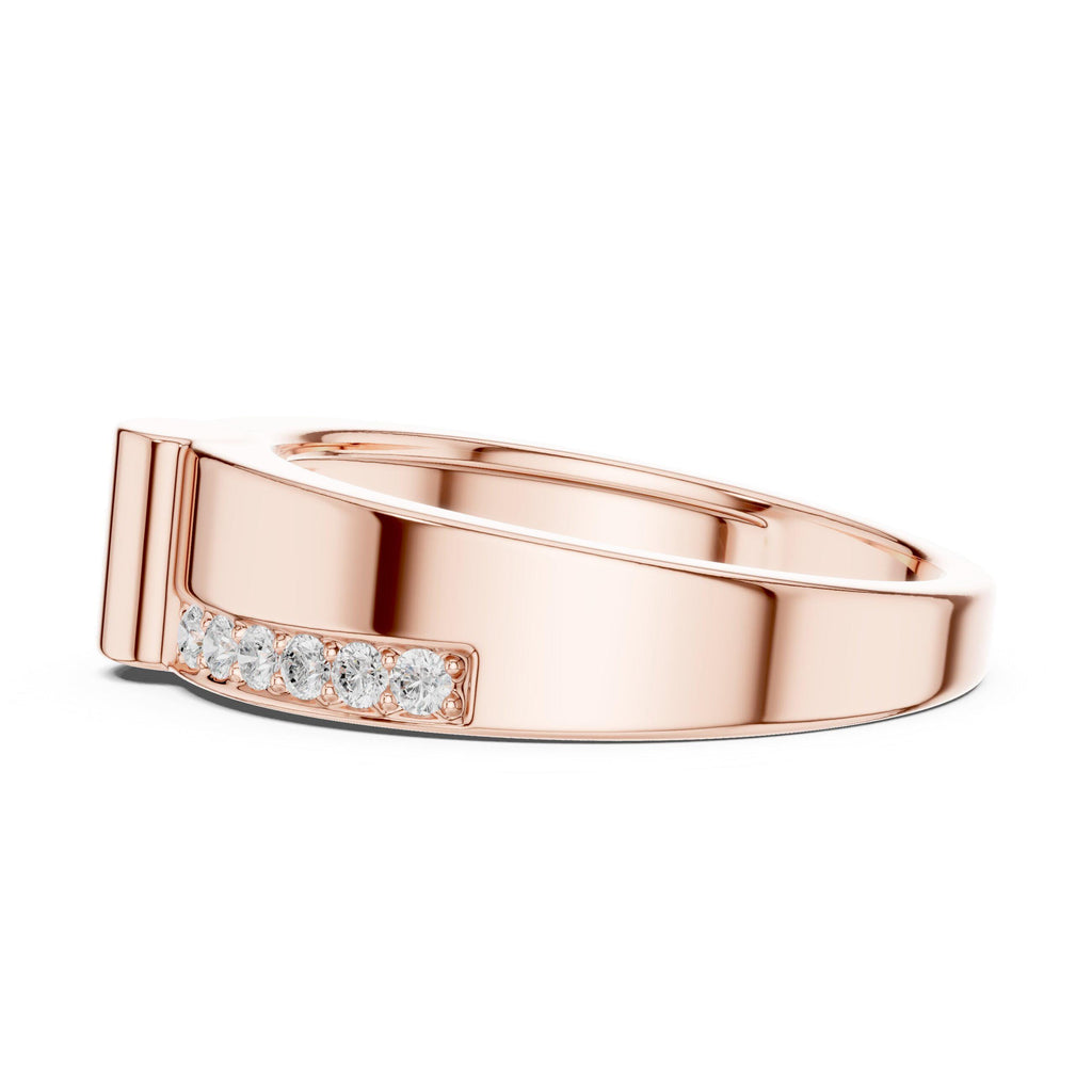 Men's Notched Band with Pavé Moissanite Sides – 925 Sterling Silver, 18K Gold Vermeil