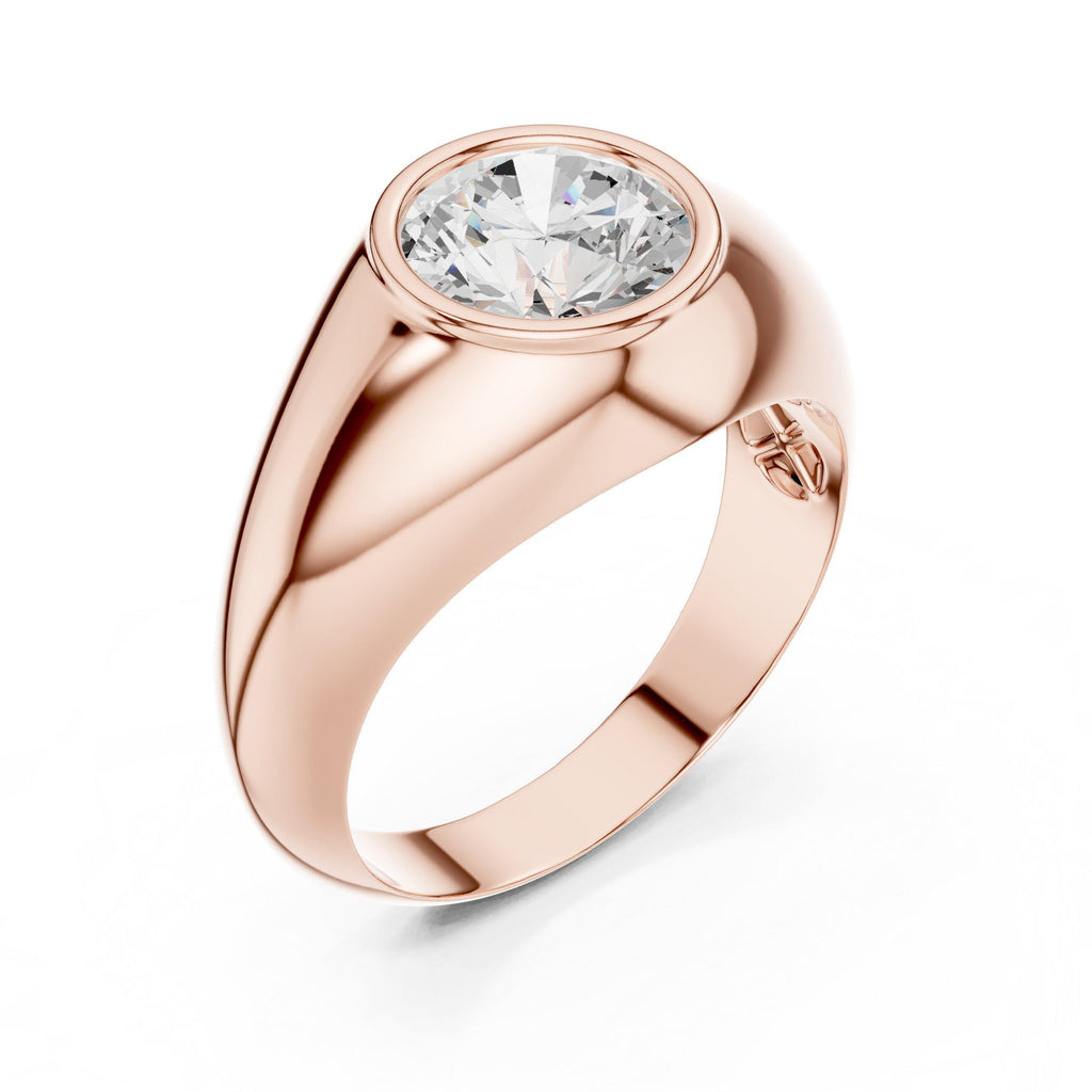 Men's Round Bezel-Set Moissanite Signet Ring – 925 Sterling Silver, 18K Gold Vermeil
