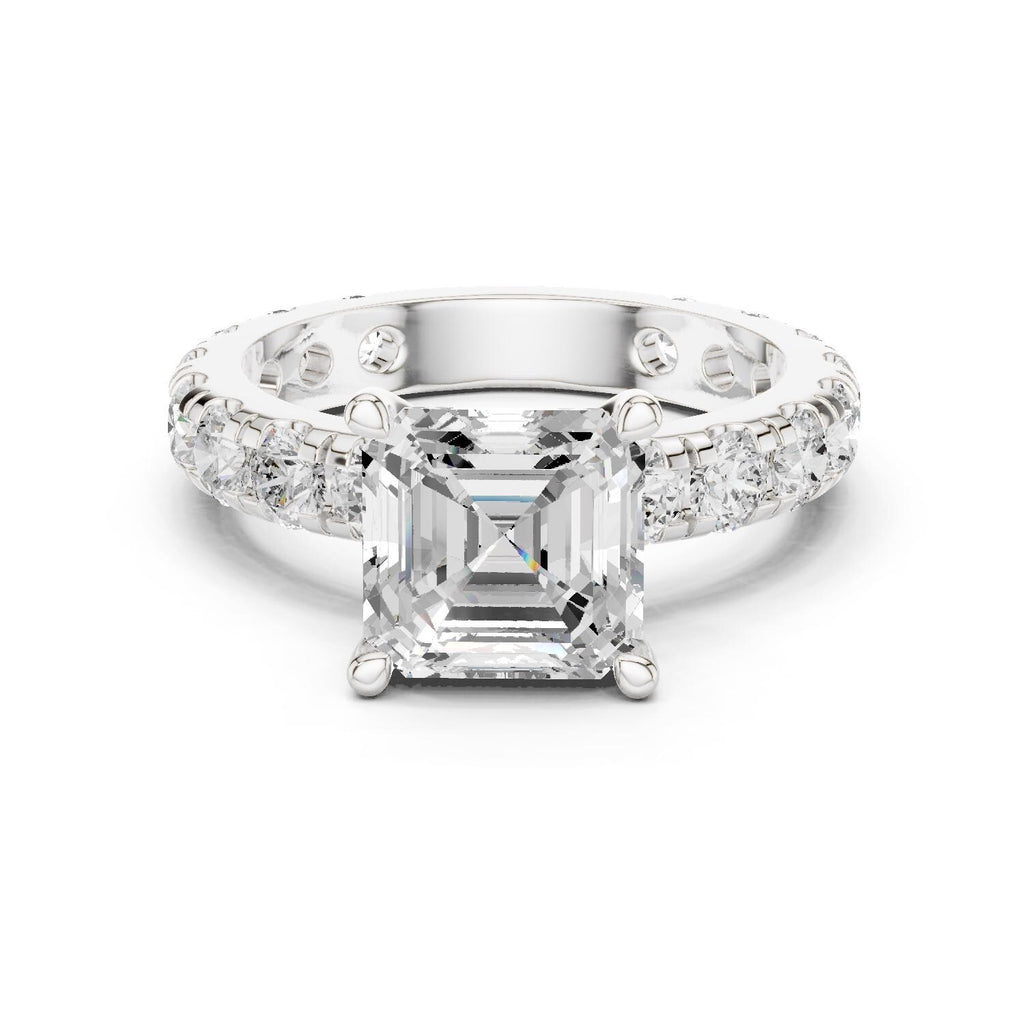 Asscher-Cut Moissanite Ring with Pavé Band – 925 Sterling Silver, 18K Gold Vermeil