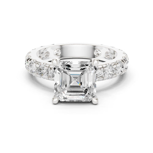 Asscher-Cut Moissanite Ring with Pavé Band – 925 Sterling Silver, 18K Gold Vermeil