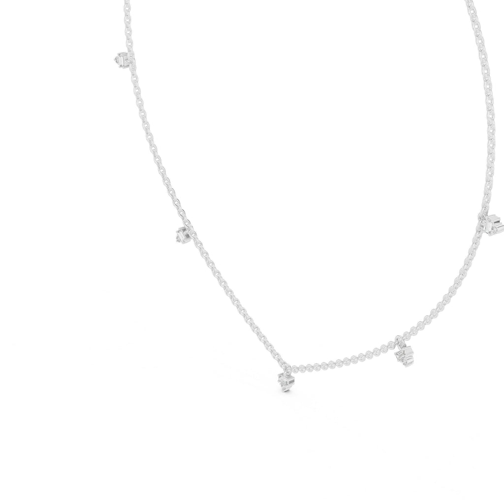 Baguette & Round Moissanite Cluster Charm Necklace – 925 Sterling Silver, 18K Gold Vermeil