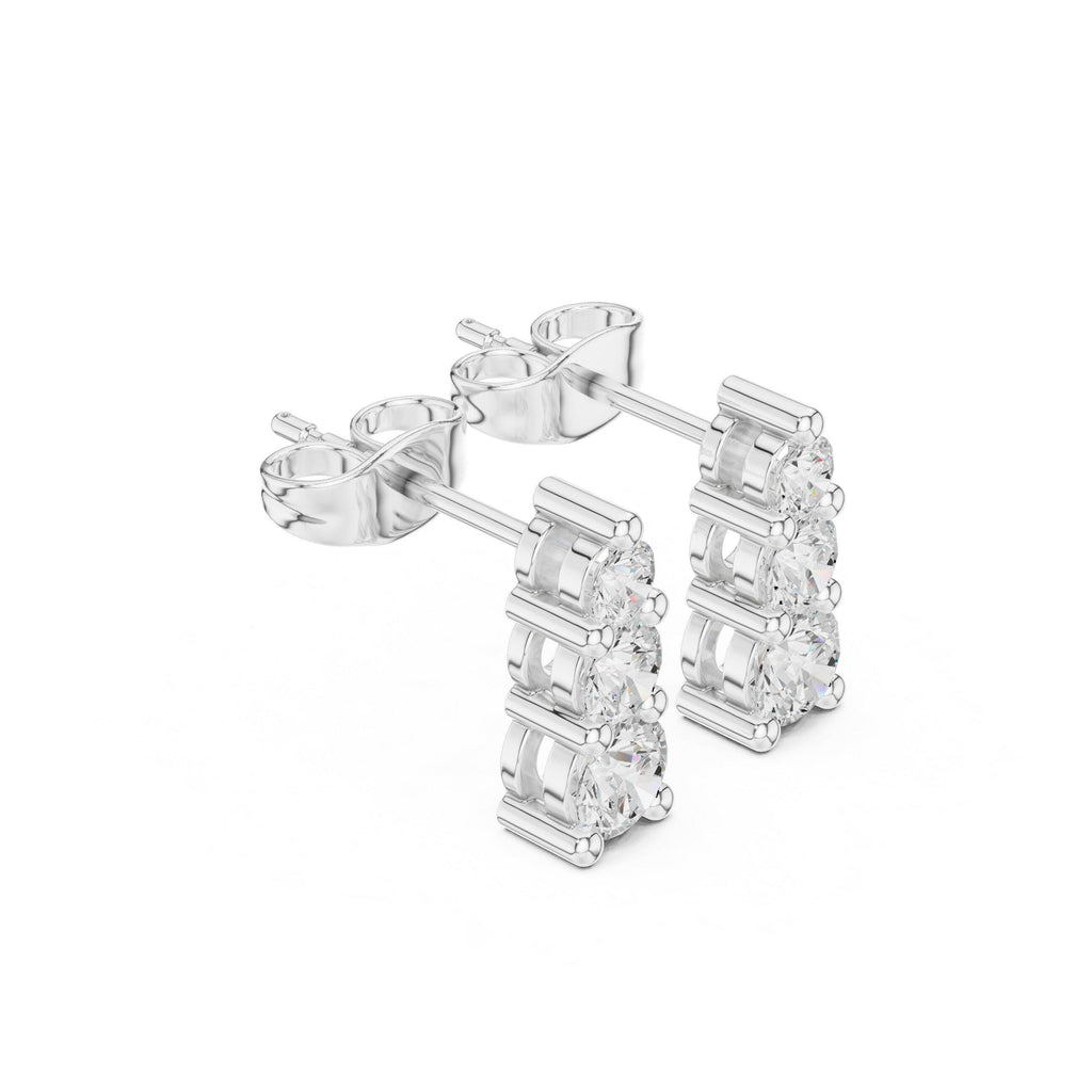 Moissanite Vertical Three-Stone Stud Earrings – 925 Sterling Silver, 18K Gold Vermeil