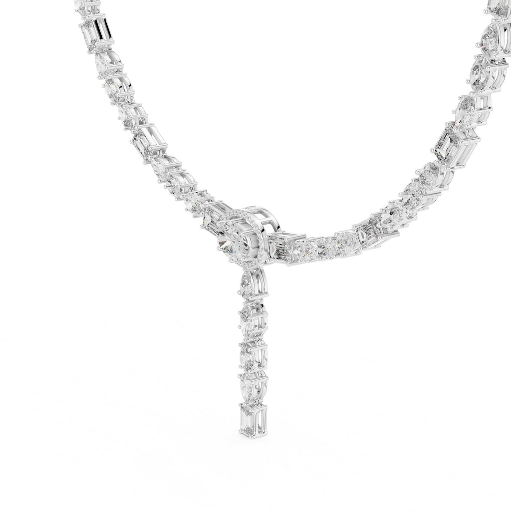 Mixed-Cut Moissanite Lariat Tennis Necklace – 925 Sterling Silver, 18K Gold Vermeil