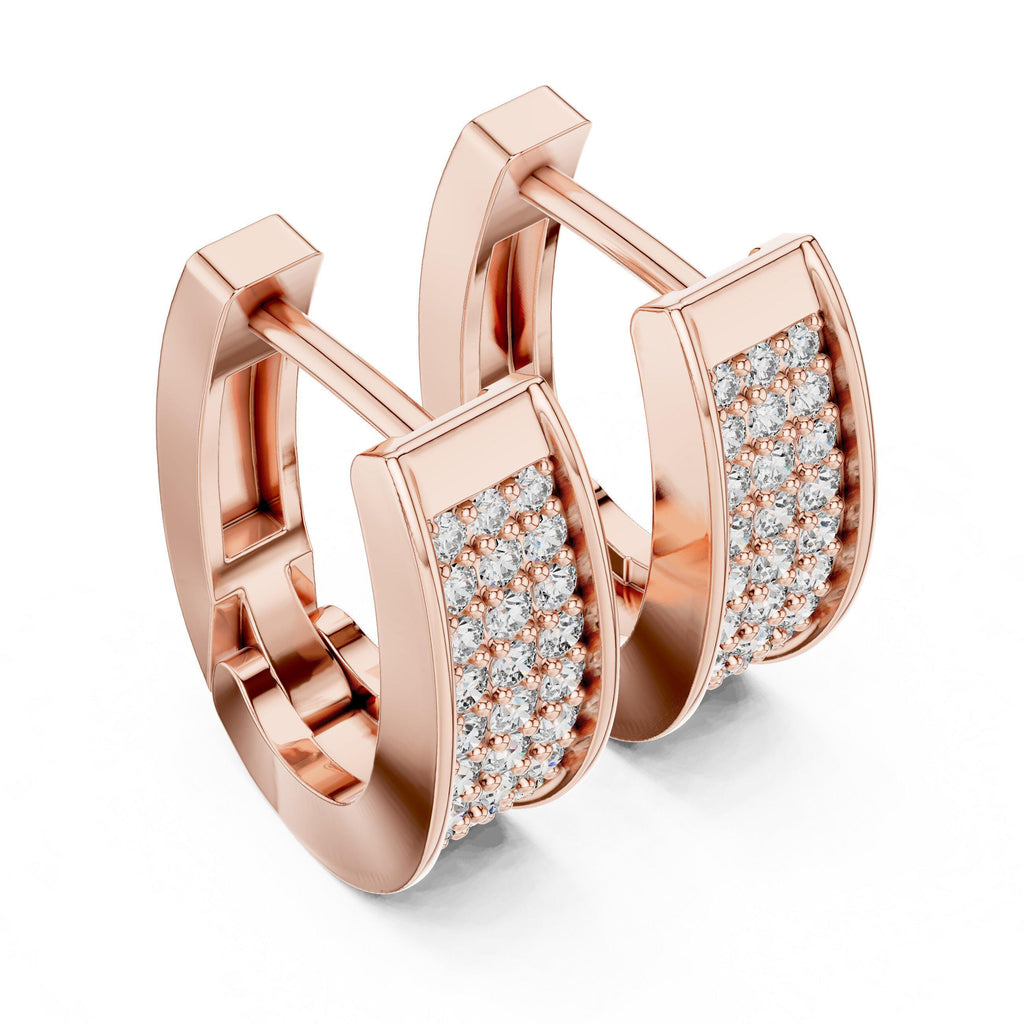 Moissanite Pavé Three-Row Huggie Hoop Earrings – 925 Sterling Silver, 18K Gold Vermeil
