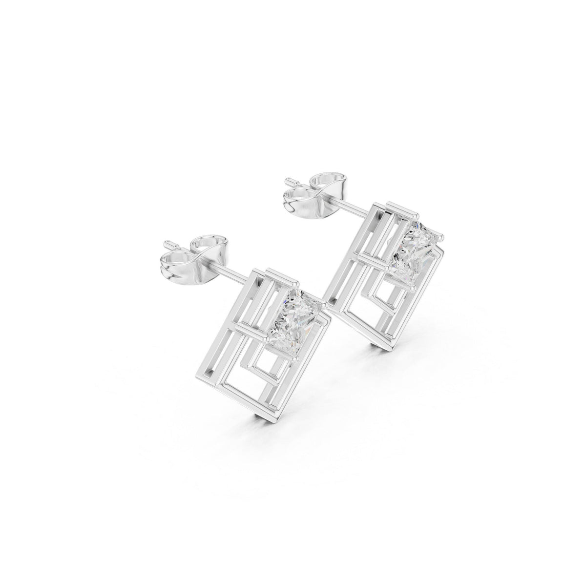Moissanite Open Square Geometric Stud Earrings – 925 Sterling Silver, 18K Gold Vermeil