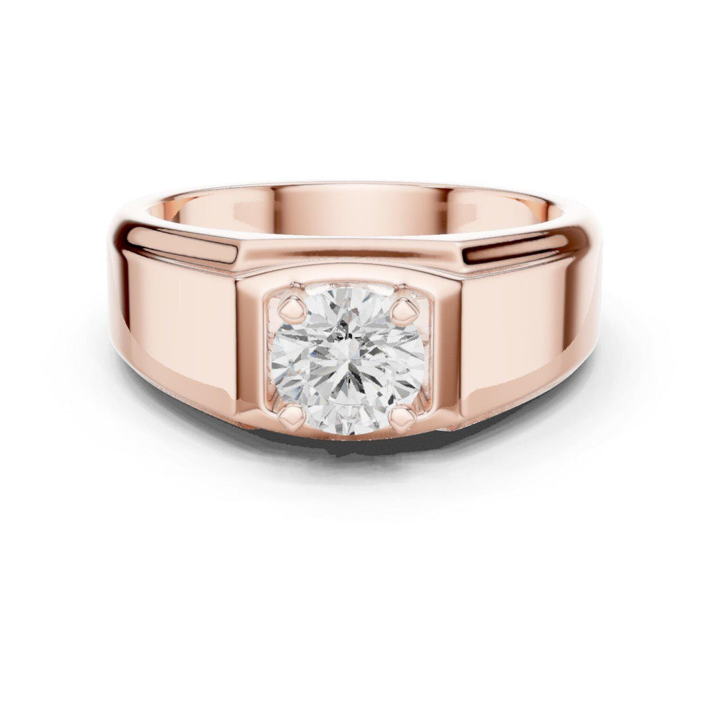 Men's Round Moissanite Ring with Square Frame, Wide Band – 925 Sterling Silver, 18K Gold Vermeil