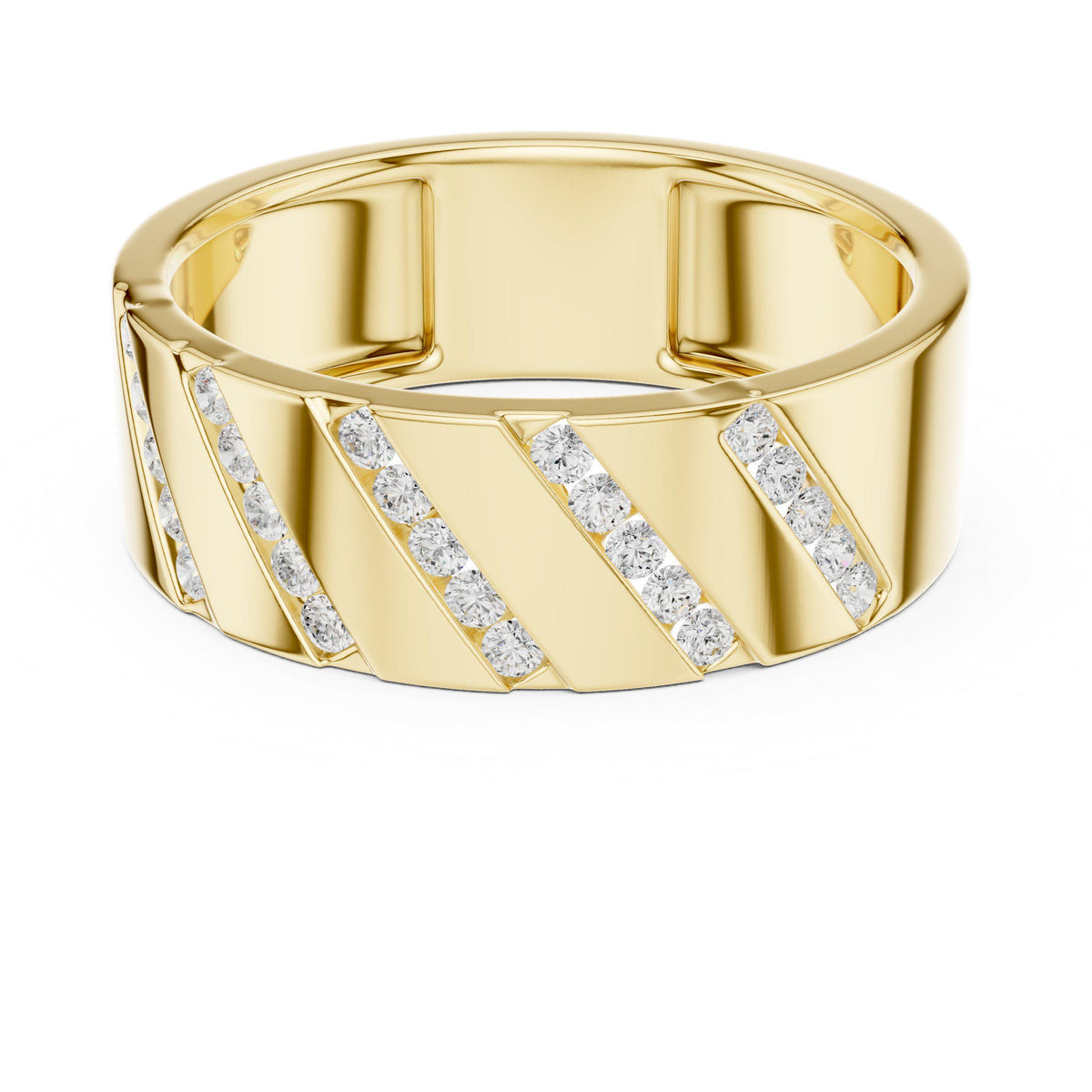 Men's Wide Moissanite Band with Diagonal Pavé – 925 Sterling Silver, 18K Gold Vermeil