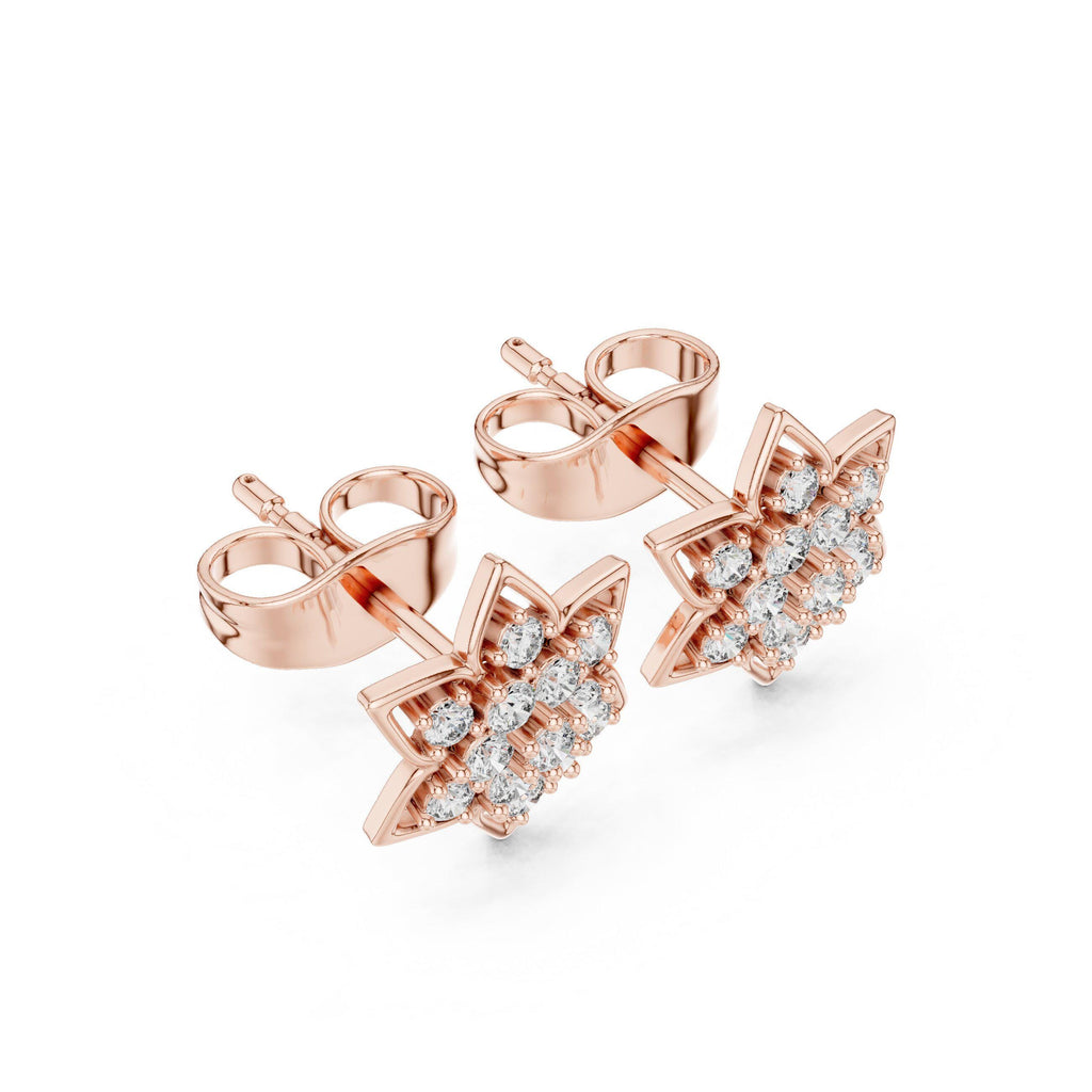 Moissanite Pavé Star Flower Stud Earrings – 925 Sterling Silver, 18K Gold Vermeil