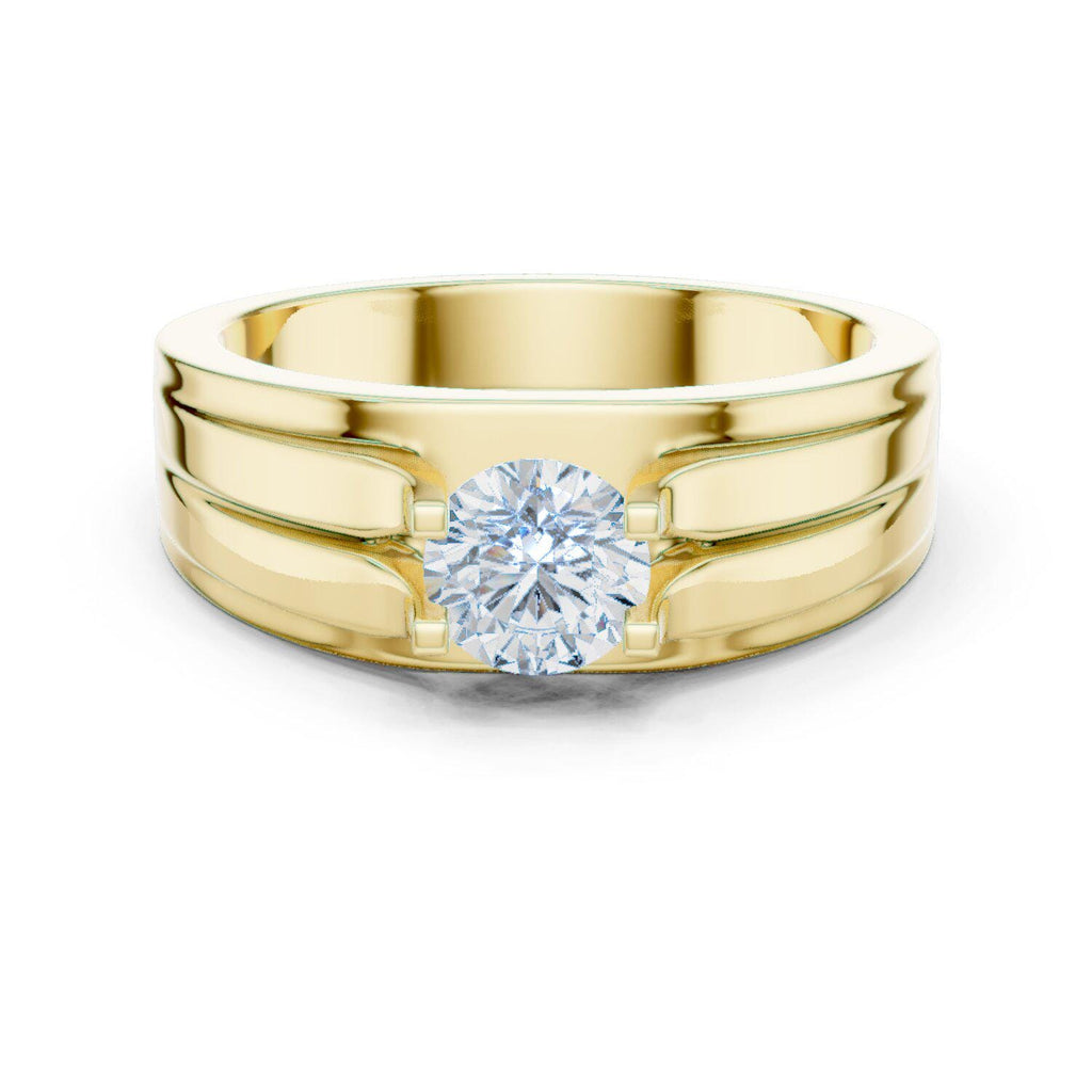 Men's Round Moissanite Ring, Double-Groove Band – 925 Sterling Silver, 18K Gold Vermeil