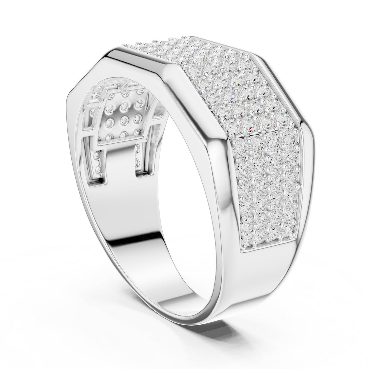 Men's Octagonal Pavé Moissanite Signet Ring – 925 Sterling Silver, 18K Gold Vermeil