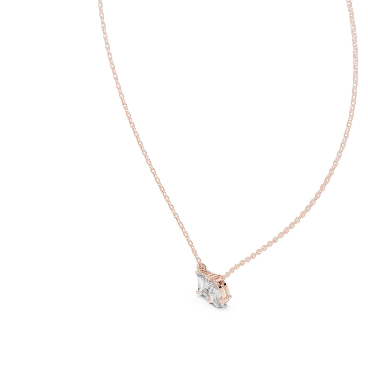 Emerald-Cut & Pear Moissanite Toi et Moi Necklace – 925 Sterling Silver, 18K Gold Vermeil