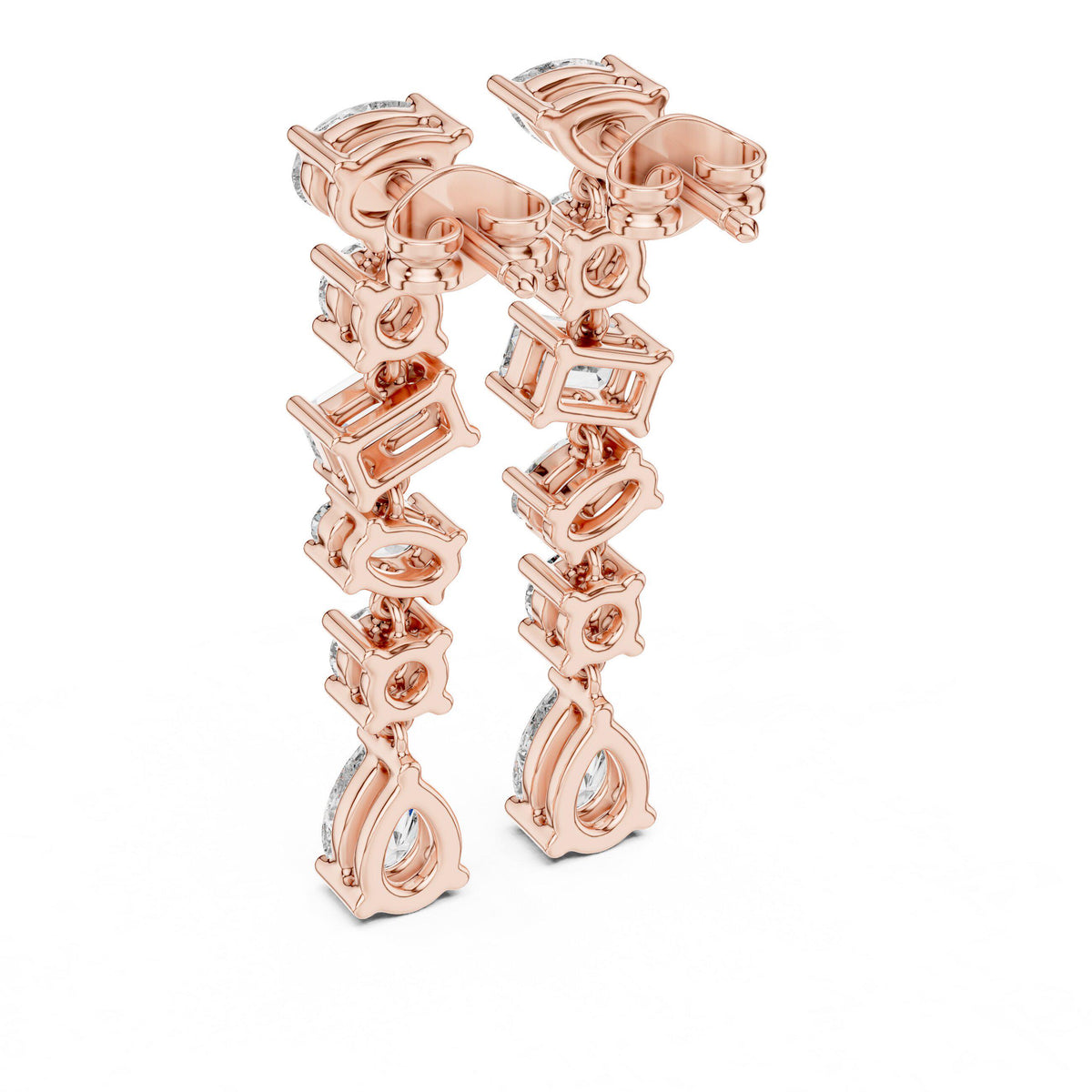 Mixed-Cut Moissanite Linear Drop Earrings – 925 Sterling Silver, 18K Gold Vermeil