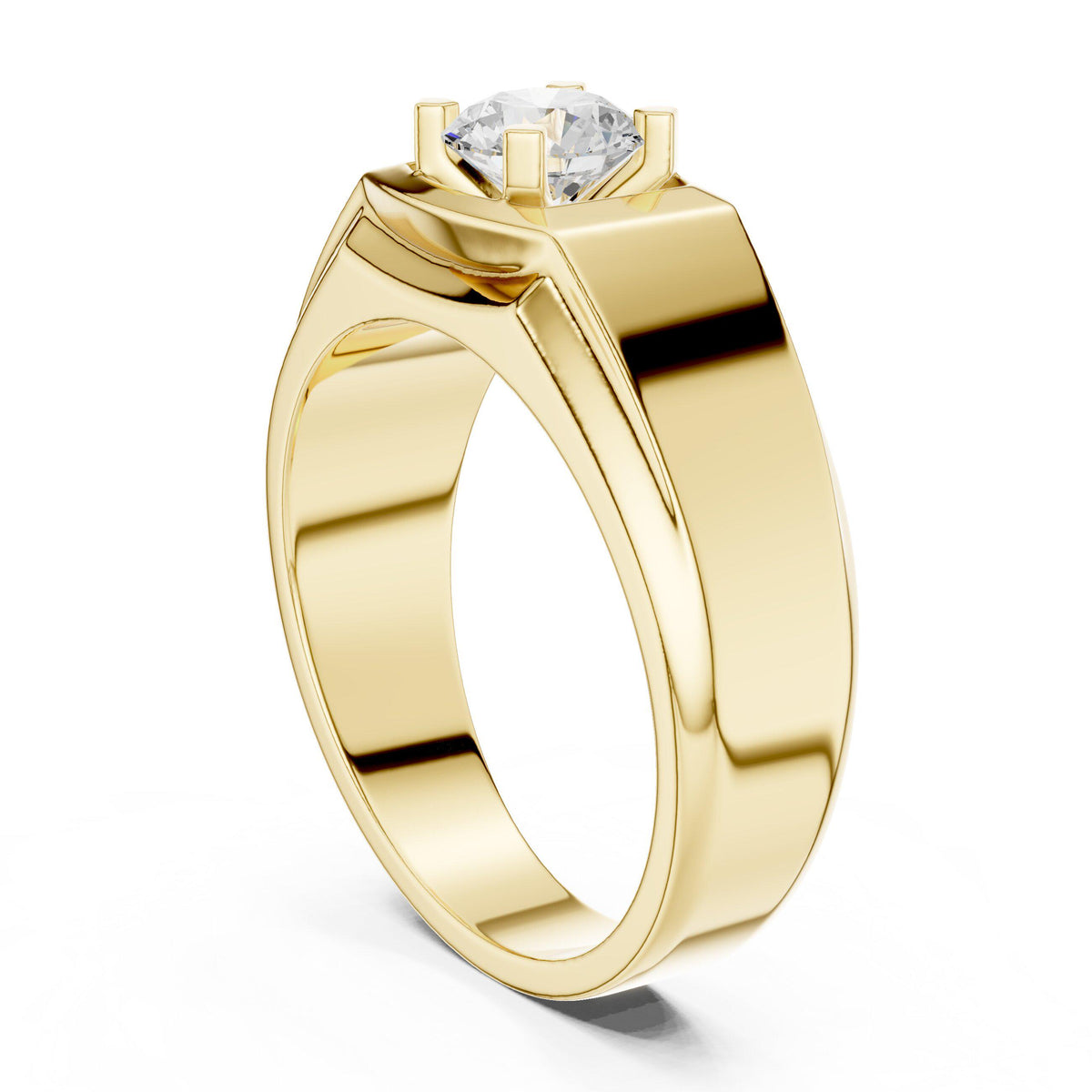 Men's Round Moissanite Ring with Raised Square Setting – 925 Sterling Silver, 18K Gold Vermeil
