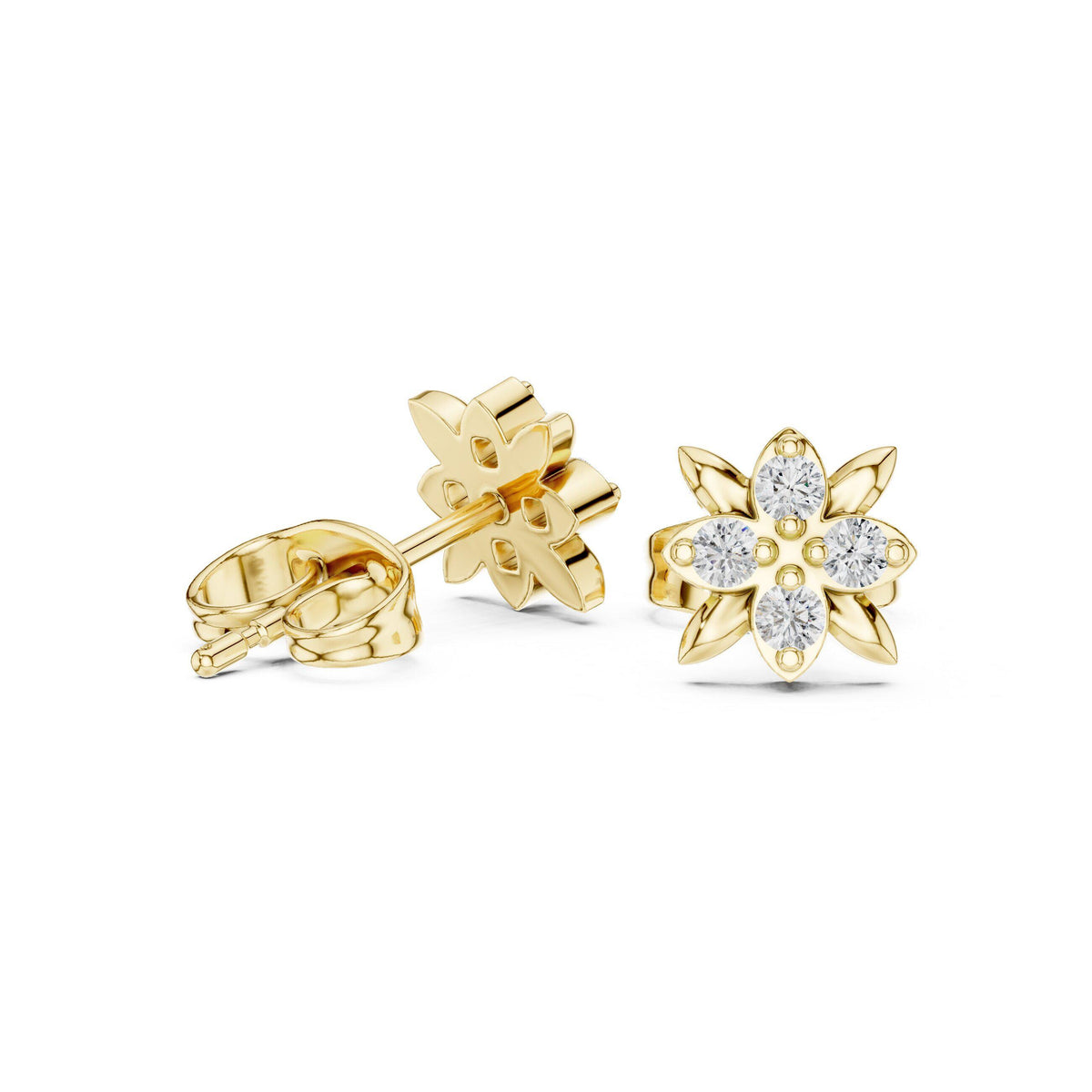 Moissanite Flower Star Stud Earrings – 925 Sterling Silver, 18K Gold Vermeil