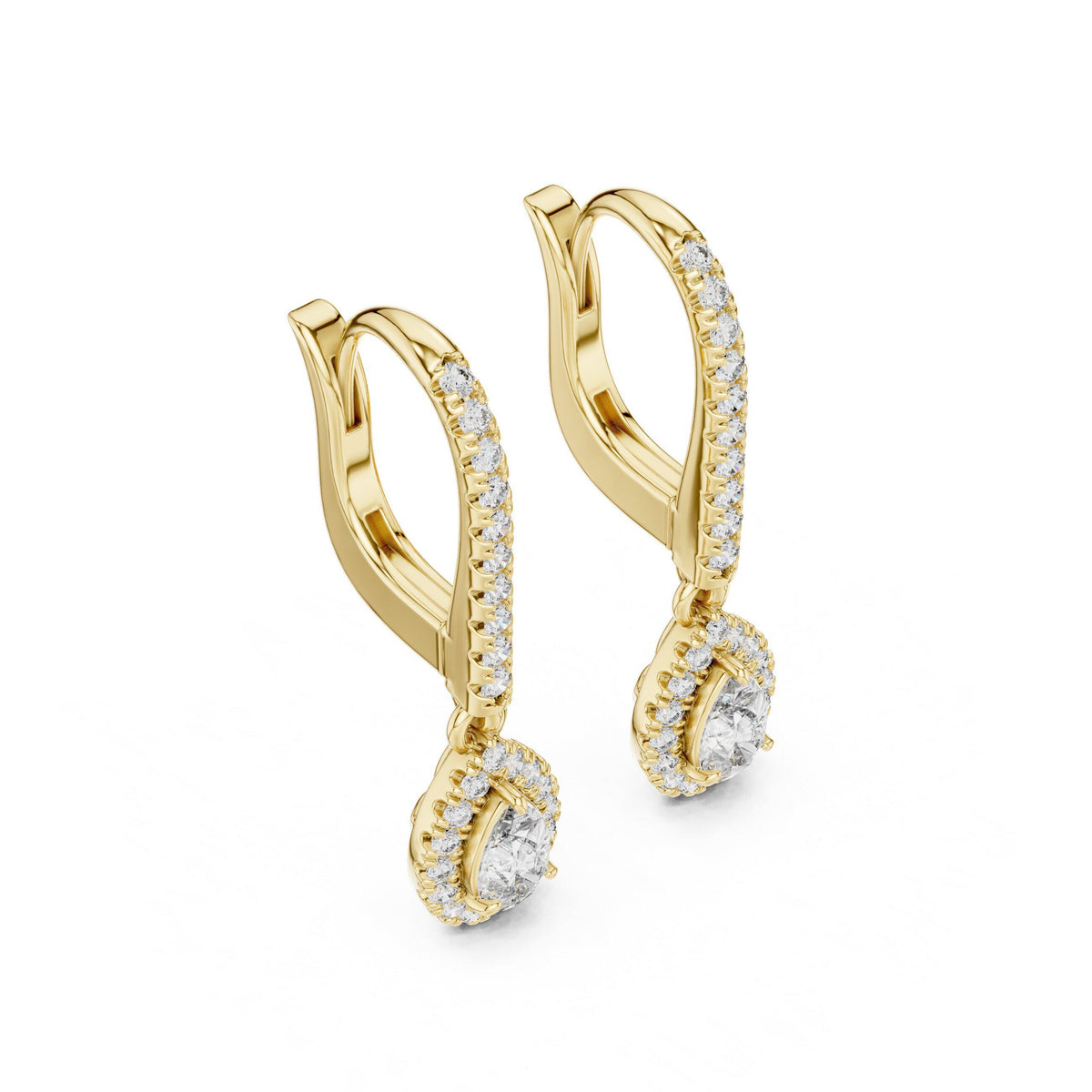 Pear Moissanite Halo Lever Drop Earrings – 925 Sterling Silver, 18K Gold Vermeil