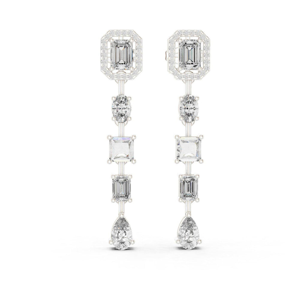 Mixed-Cut Moissanite Linear Drop Earrings – 925 Sterling Silver, 18K Gold Vermeil