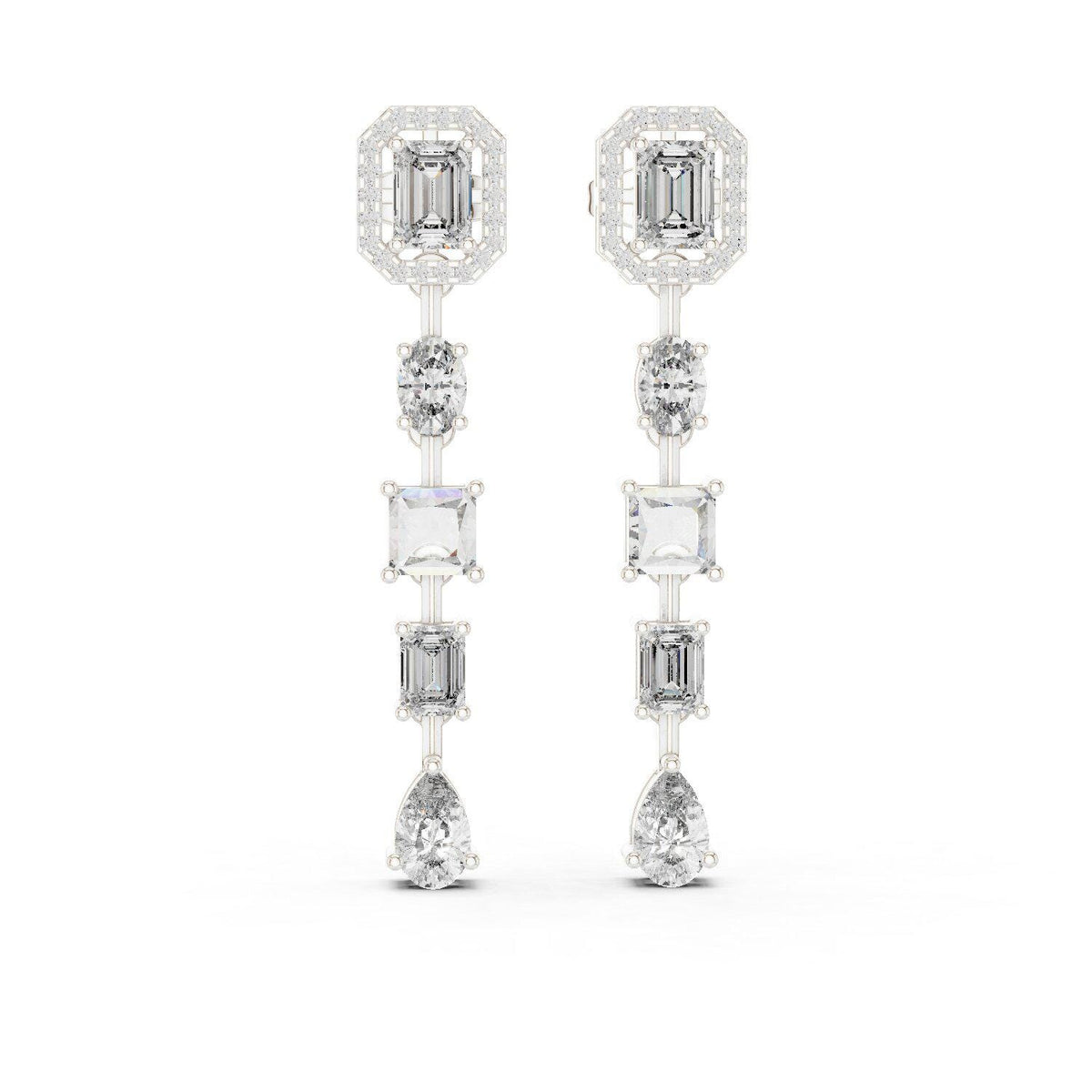 Mixed-Cut Moissanite Linear Drop Earrings – 925 Sterling Silver, 18K Gold Vermeil