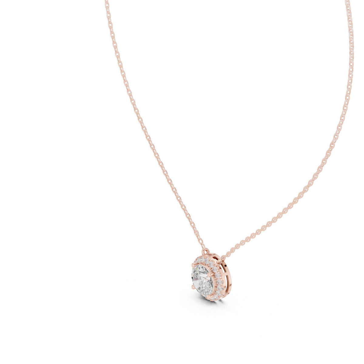 Round Moissanite Halo Necklace – 925 Sterling Silver, 18K Gold Vermeil