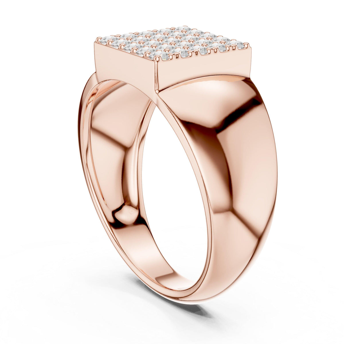 Men's Square Pavé Moissanite Signet Ring – 925 Sterling Silver, 18K Gold Vermeil