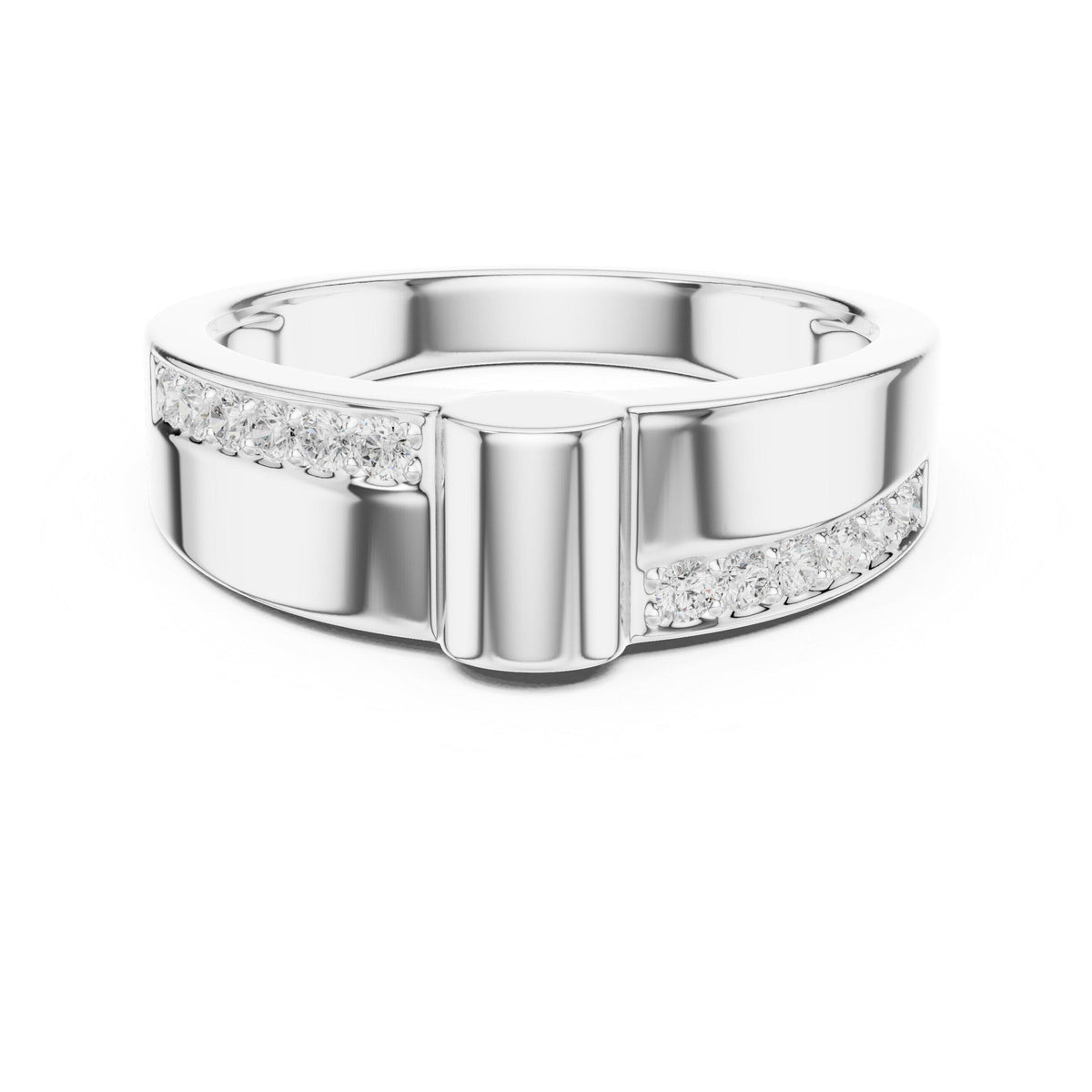 Men's Notched Band with Pavé Moissanite Sides – 925 Sterling Silver, 18K Gold Vermeil