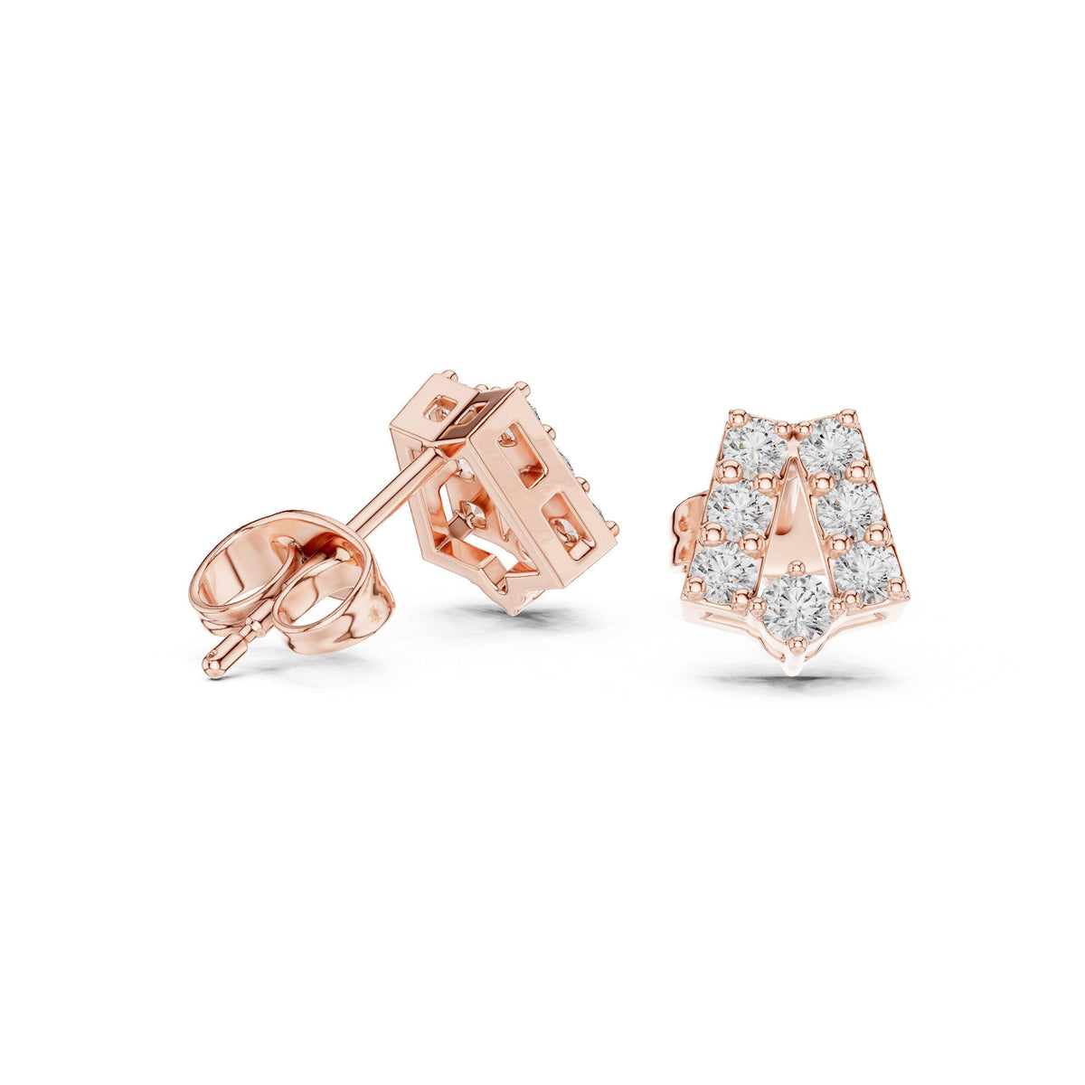 Moissanite Pavé Pentagon Stud Earrings – 925 Sterling Silver, 18K Gold Vermeil