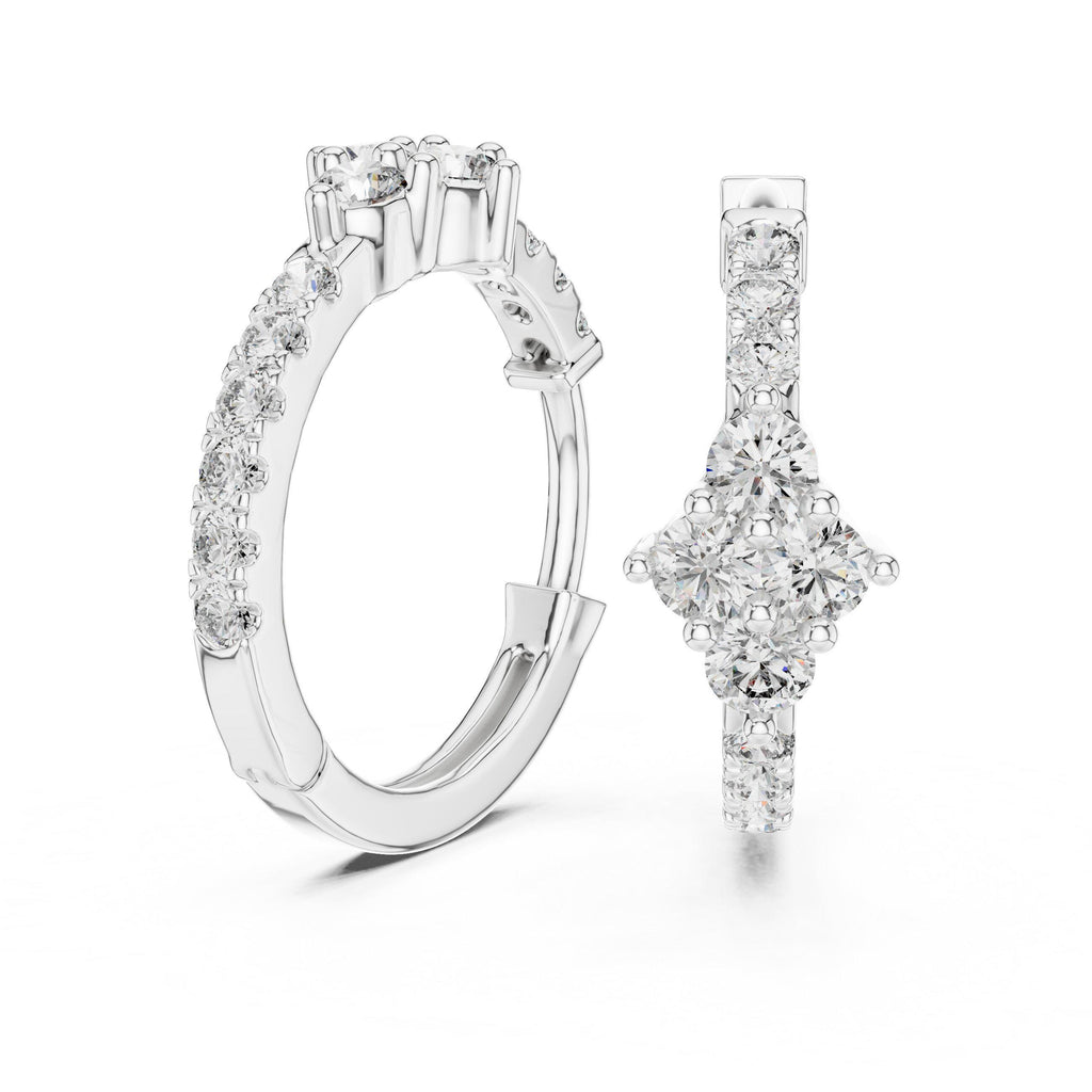Moissanite Flower Cluster Pavé Hoop Earrings – 925 Sterling Silver, 18K Gold Vermeil
