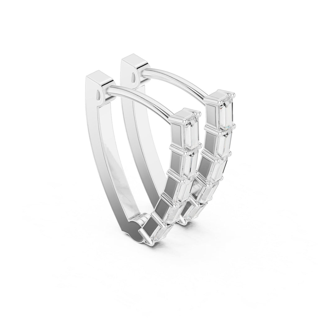 Baguette Moissanite V-Hoop Earrings – 925 Sterling Silver, 18K Gold Vermeil