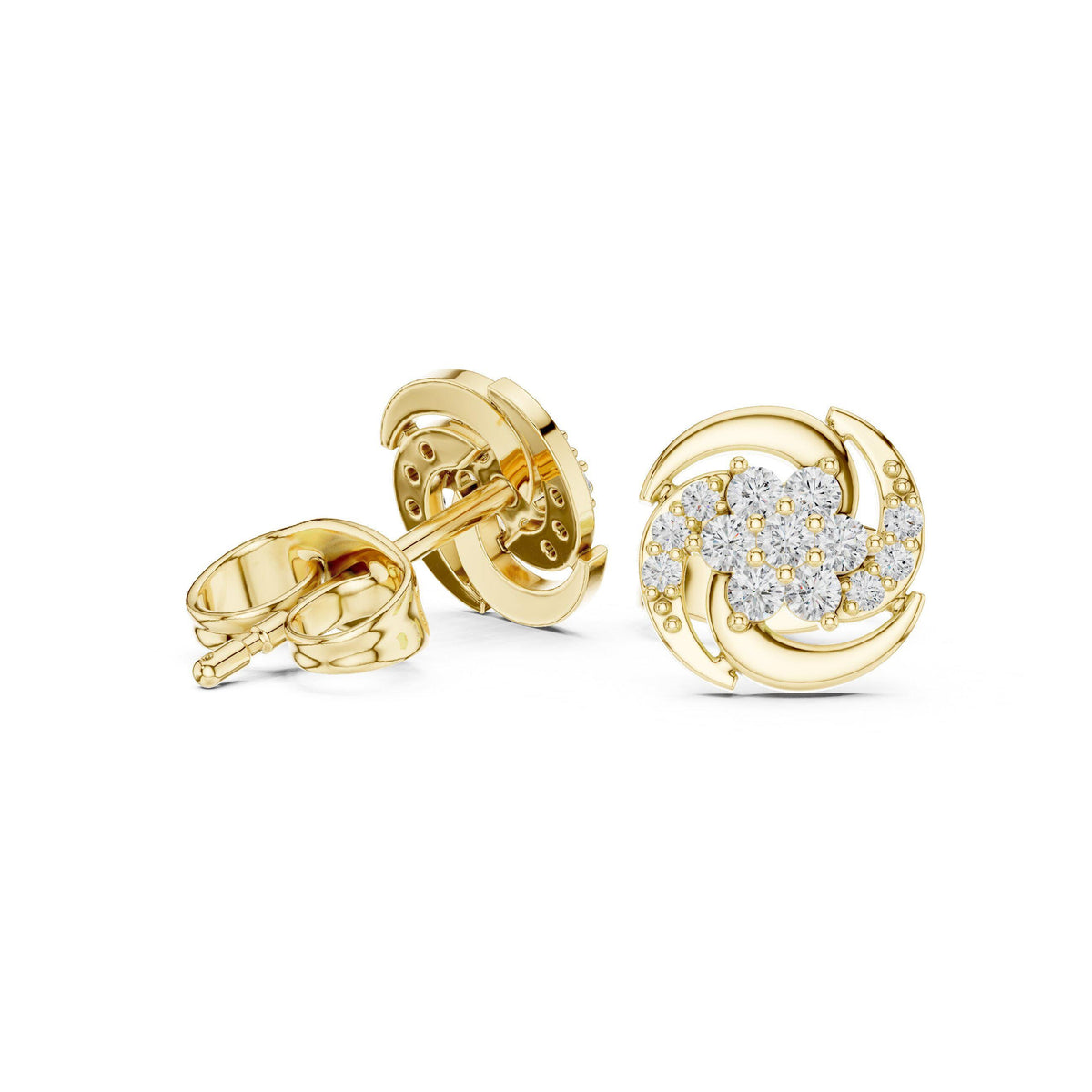Moissanite Pavé Pinwheel Stud Earrings – 925 Sterling Silver, 18K Gold Vermeil