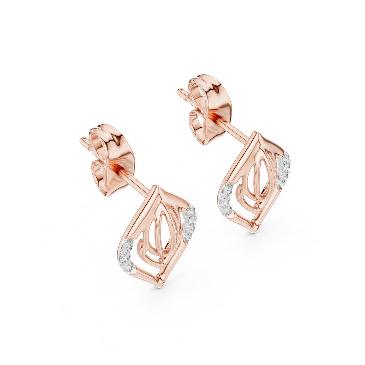 Moissanite Pavé Leaf Outline Stud Earrings – 925 Sterling Silver, 18K Gold Vermeil