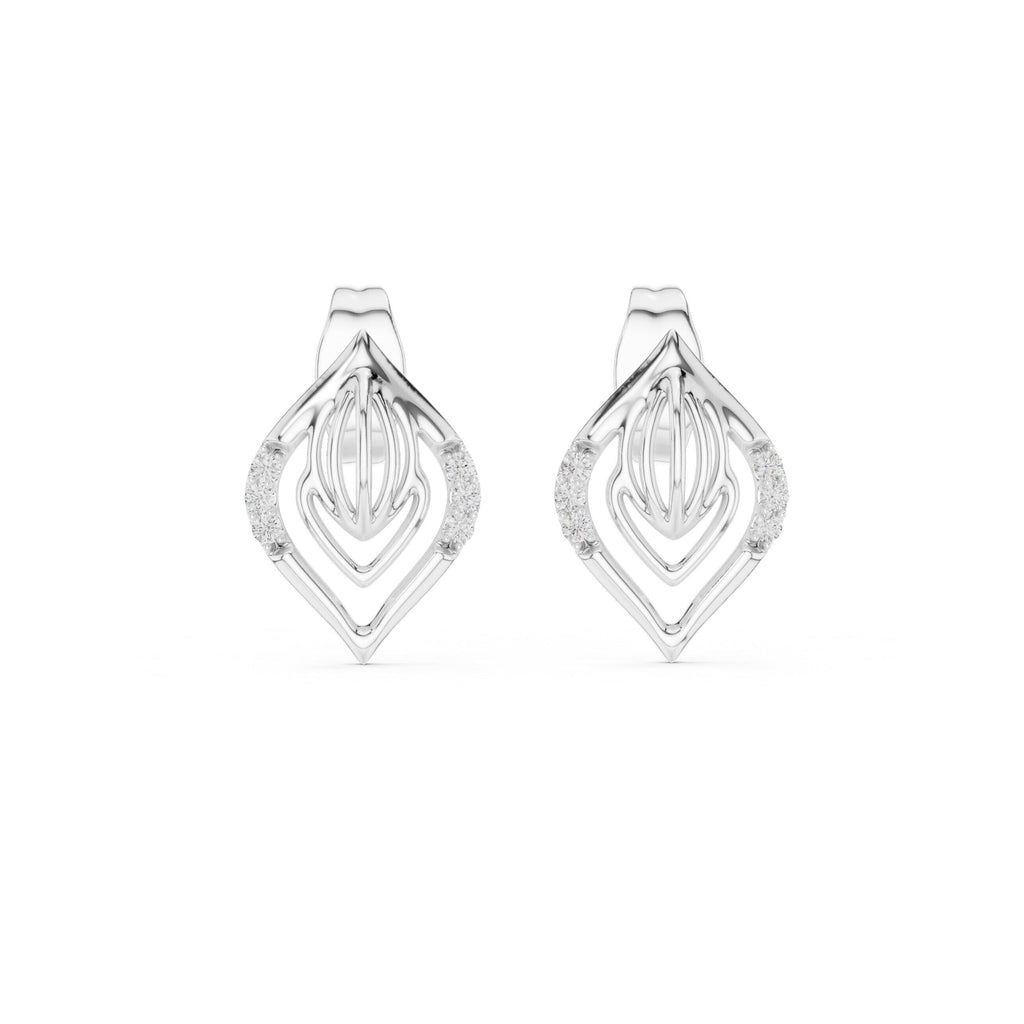 Moissanite Pavé Leaf Outline Stud Earrings – 925 Sterling Silver, 18K Gold Vermeil